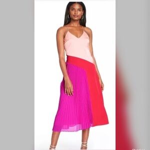 Cushnie Target Pleated Midi Dress Pink Red